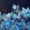 Abstract, organic art piece. Black, blue, turquoise, silver.