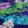 Abstract, organic art piece. Warm grey, purple, blue, white, pink.